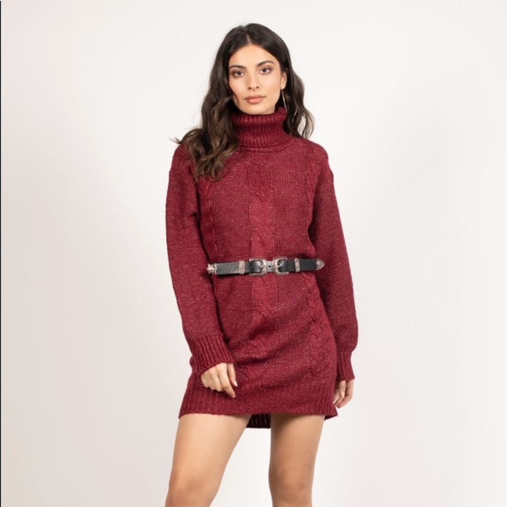 Emory Park Cable Knit Turtleneck Sweaterdress Size S In Burgundy NWT - Picture 3 of 11